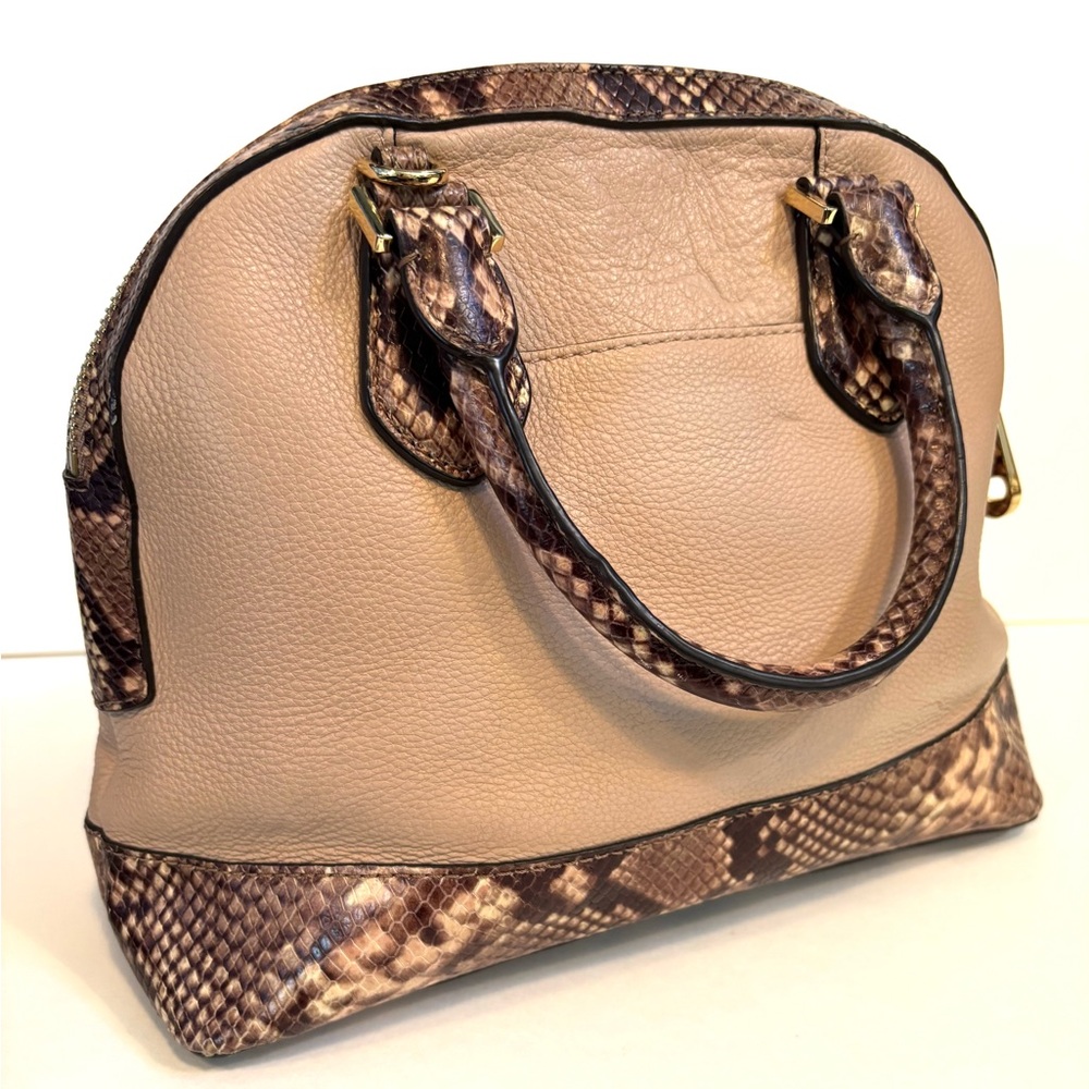 Michael Kors Smythe Blush Pink Beige Snake Leather Satchel - Picture 5 of 12